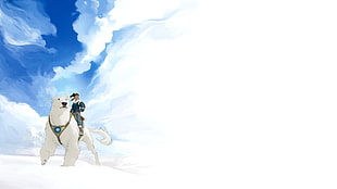 anime character riding polar bear graphic art HD wallpaper