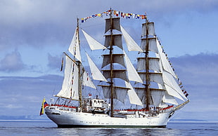white flagship, sailing ship, ship, vehicle