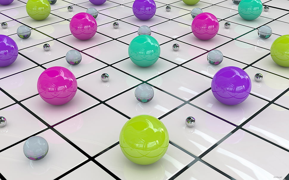 assorted color balls in white surface HD wallpaper