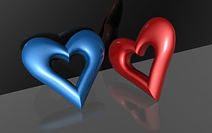 two blue and red heart logos