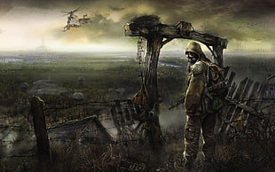 combat soldier graphic wallpaper, S.T.A.L.K.E.R., radiation, radioactive, helicopters
