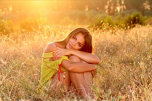 woman leaning on grass HD wallpaper