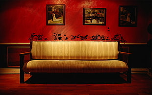 beige fabric futon HD wallpaper