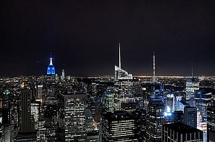 New York City during night time HD wallpaper