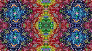 red and multicolored psychedelic illustration, abstract, kaleidoscope HD wallpaper