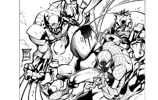 Wolverine and Spider-Man sketch, Marvel Comics, Spider-Man, Wolverine, Hulk