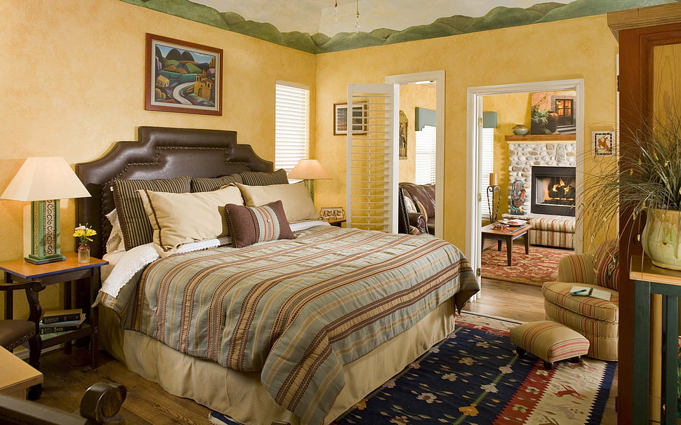 gray and brown bed comforter set HD wallpaper