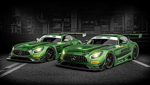 two green Mercedes-Benz sports car illustration HD wallpaper