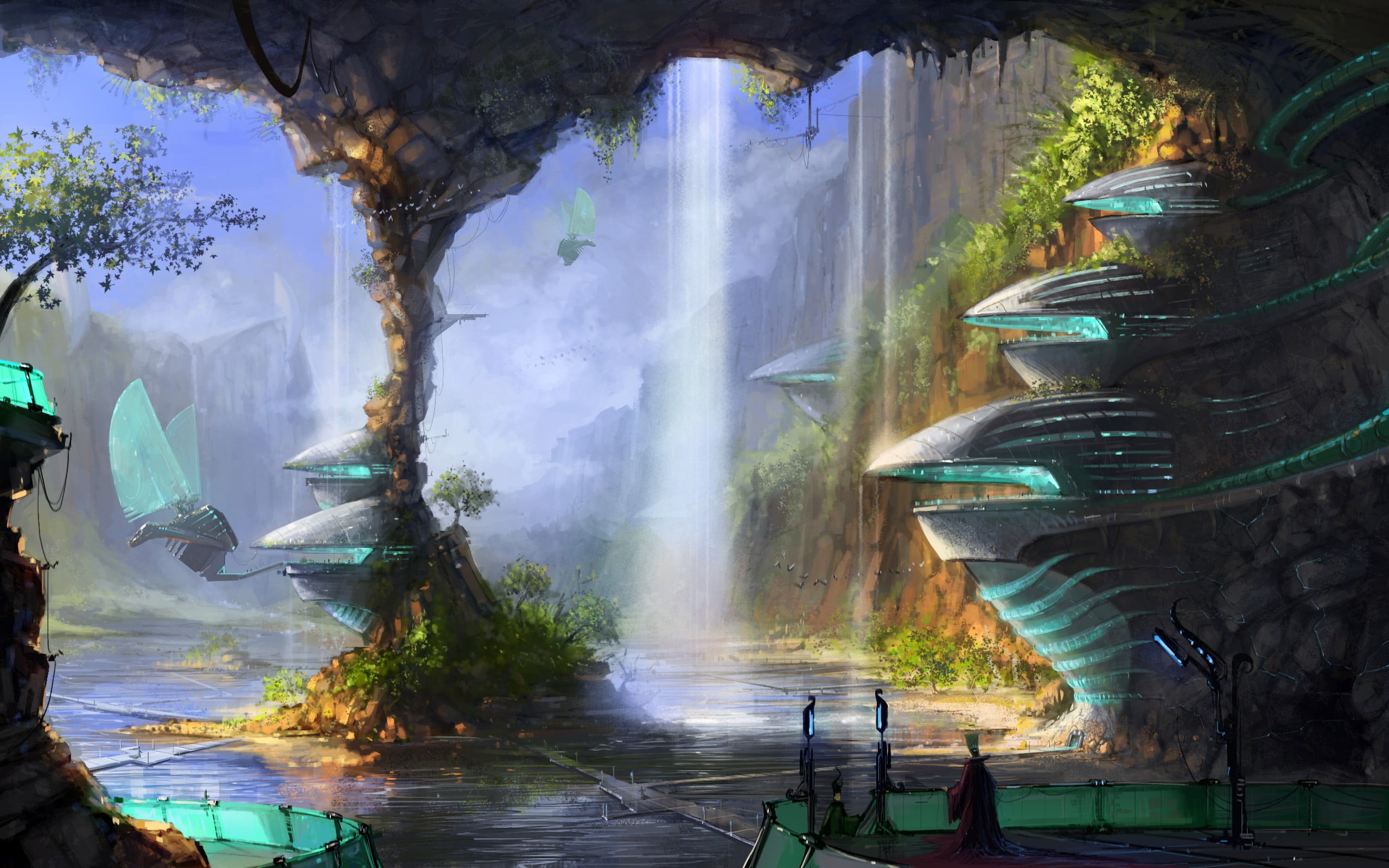 nature painting, science fiction, futuristic