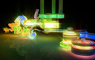 toy with green, blue, orange and white LED lights