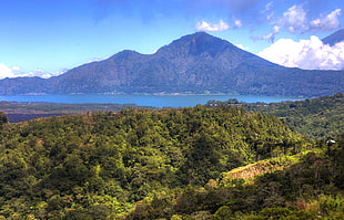 mountain near body of water under blue sky, bali, indonesia