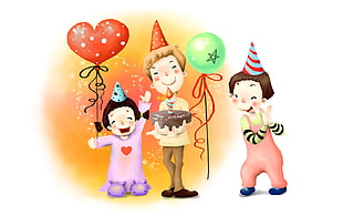 balloon and cake illustration HD wallpaper