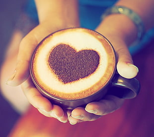 heart cappuccino, coffee, food, drink