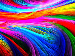red, green, blue, and pink painting, fractal, abstract, shapes, colorful HD wallpaper