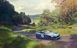 blue convertible, Jaguar F-Type, blue cars HD wallpaper