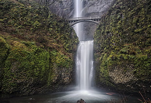 waterfalls under gray concrete bridge, multnomah falls