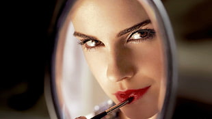 Emma Watson, Emma Watson, mirror, reflection, lipstick