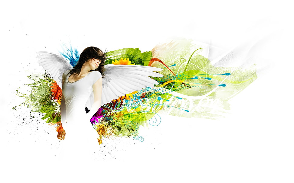illustration of woman with wing HD wallpaper