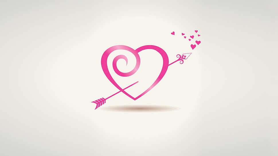 pink heart with arrow illustration, Valentine's Day, heart, digital art, simple background HD wallpaper
