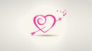 pink heart with arrow illustration, Valentine's Day, heart, digital art, simple background