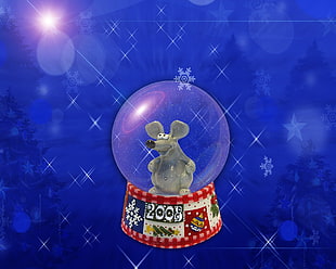 water globe with grey mouse inside illustration