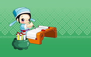 female painting on scroll digital wallpaper