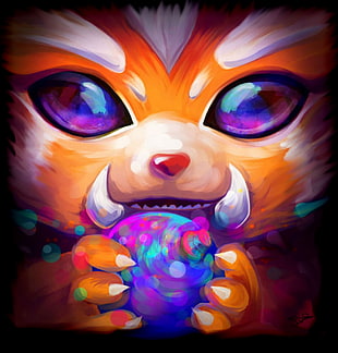 League of Legends Gnar painting, League of Legends, Gnar, painting, PC gaming