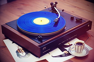 brown and black turntable HD wallpaper