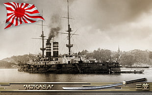 Mokasa print, battleships, Battleship Mikasa, vintage, Battleship HD wallpaper