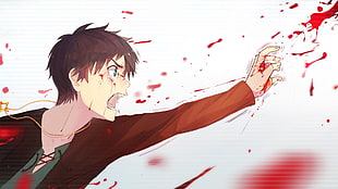 brown haired male anime character wallpaper, anime, Shingeki no Kyojin, Eren Jeager, blood