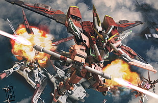 red and gray robot digital wallpaper, mech, Gundam, robot