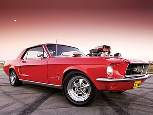 classic red coupe, car, Ford Mustang