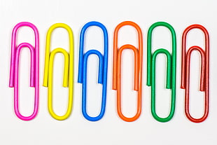 photo of six multicolored paper clips HD wallpaper
