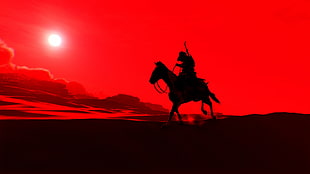 silhouette photo of man riding horse art HD wallpaper