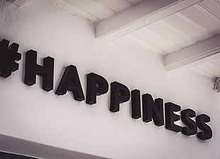 black #Happiness print wall decor