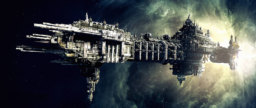 gray space ship, space, science fiction, spaceship, Warhammer 40,000 HD wallpaper