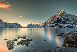 lake and mountain, landscape, water, snow, mountains