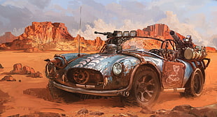 brown and black car painting, artwork, vehicle