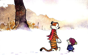 two animal character illustration, Calvin and Hobbes, comics