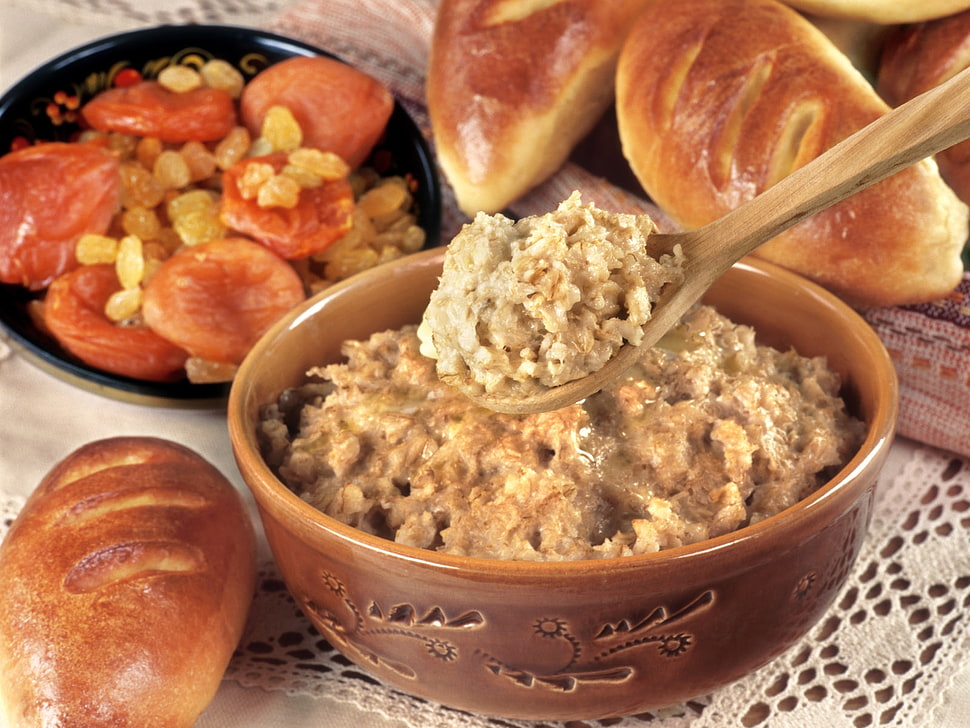 cooked food in brown bowl HD wallpaper