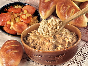 cooked food in brown bowl