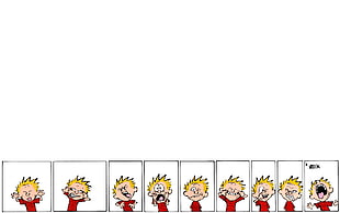 yellow haired boy frame by frame illustration, Calvin and Hobbes