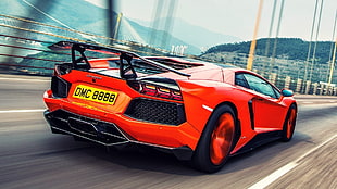 red sports car, car, Lamborghini, Lamborghini Aventador, road HD wallpaper