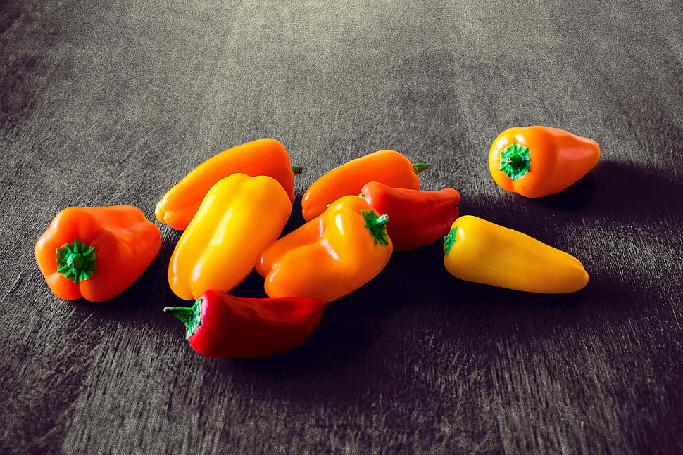 orange and red bell peppers HD wallpaper