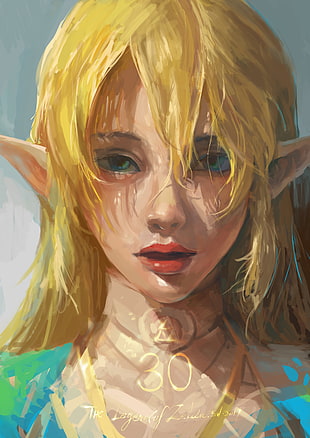 The Legend of Zelda Princess Zelda painting, fantasy art, The Legend of Zelda, blonde, green eyes