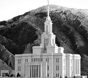 grayscale photo of concrete building, temple, The Church of Jesus Christ of Latter-day Saints, LDS, Utah