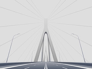gray asphalt bridge, architecture, digital art, minimalism, bridge