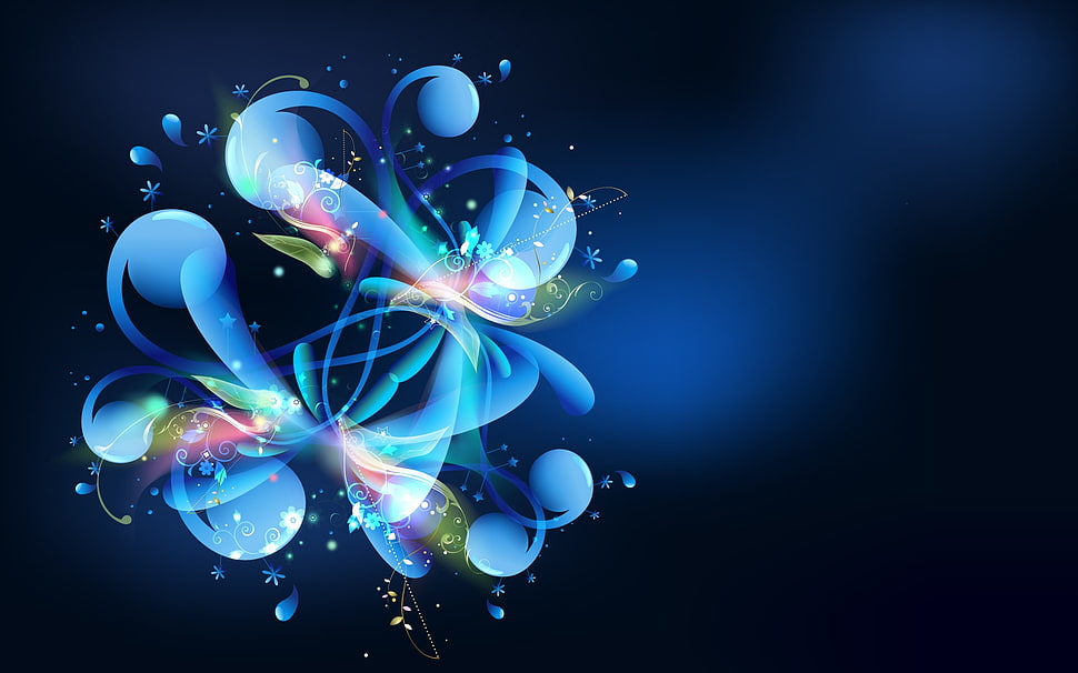 blue and black flower illustration HD wallpaper