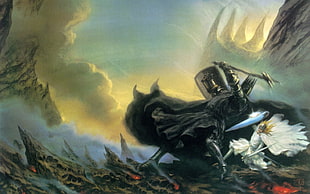 dark knight and light knight painting, J. R. R. Tolkien, The Silmarillion, artwork, Morgoth HD wallpaper