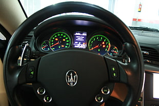 black Maserati steering wheel, Gran Turismo, car interior, Maserati, car